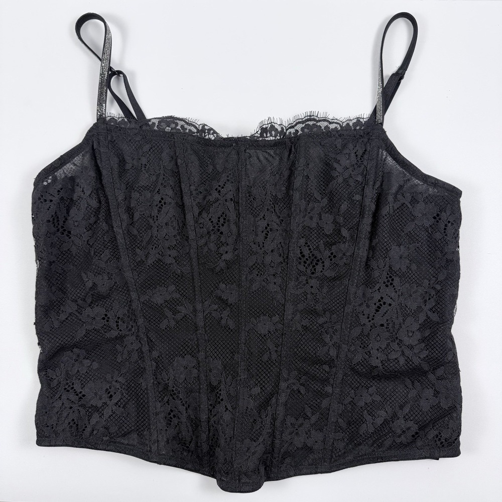 Victoria's Secret Very Sexy Twinkle Strap Sheer Floral Lace Up Corset Black XXL